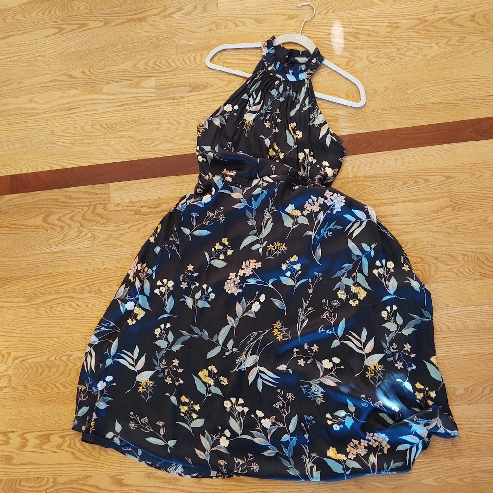 Banana Republic blue mint yellow white floral pattern dress size women's 12